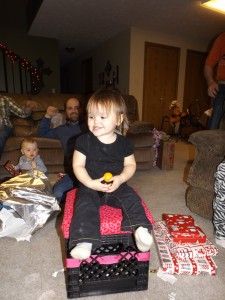 Breckyn sitting on her little seat I made for her...
