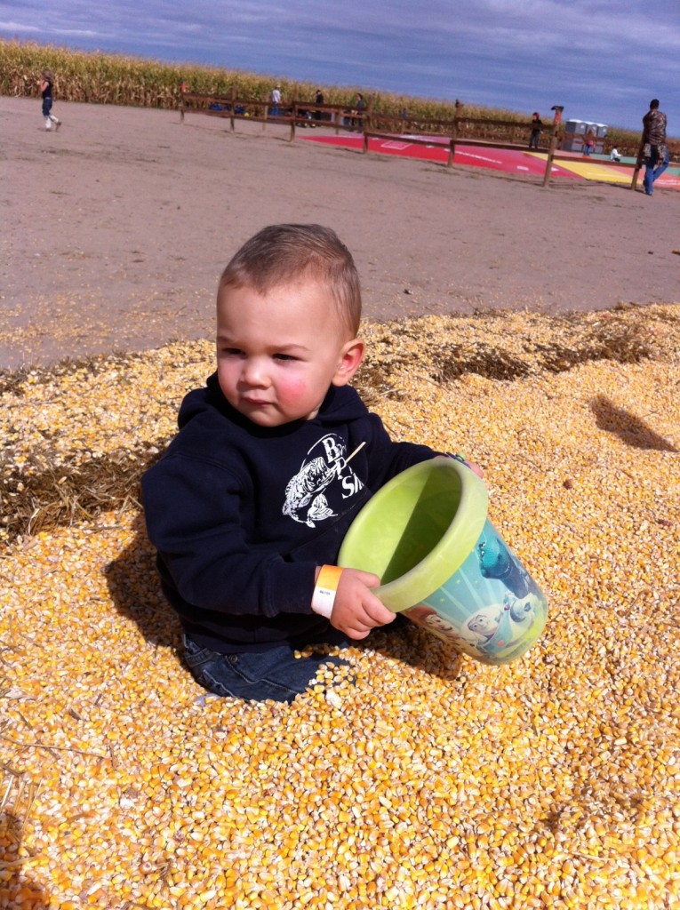 This boy had a diaper full of corn at the end of the day!