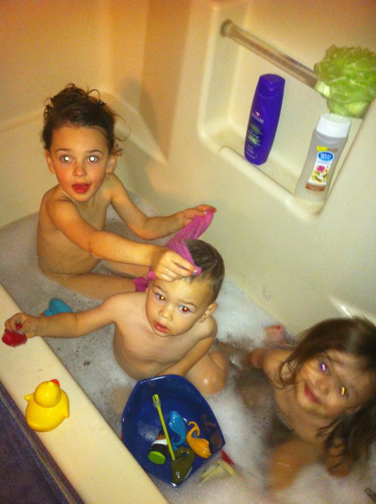 And cousin bath time!