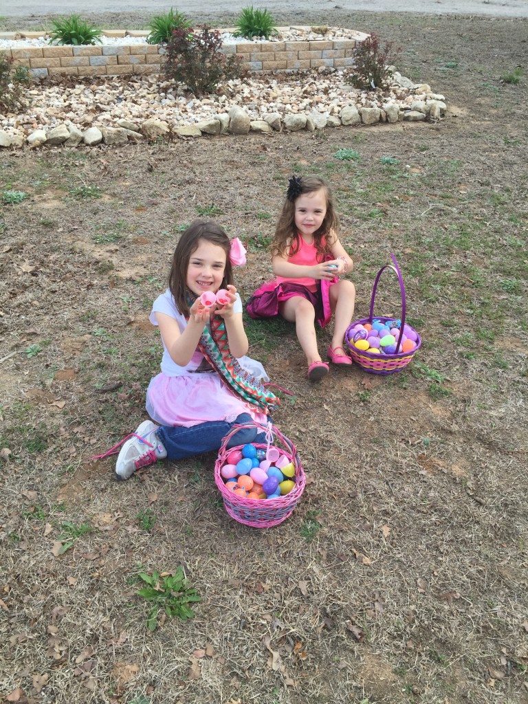 The girls looking through their loot...